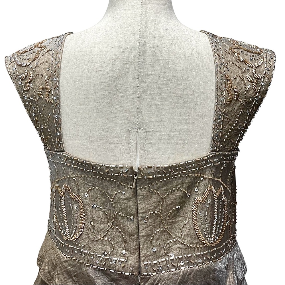 Ignite Evenings By Carol Lin Bead Embellished Tiered Chiffon Gown Taupe … - Picture 8 of 12
